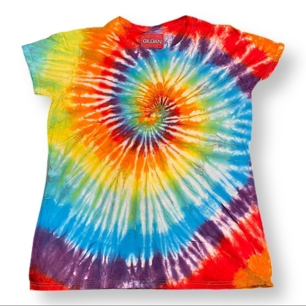 Rainbow pride tie dye spiral ladies L tee tshirt
